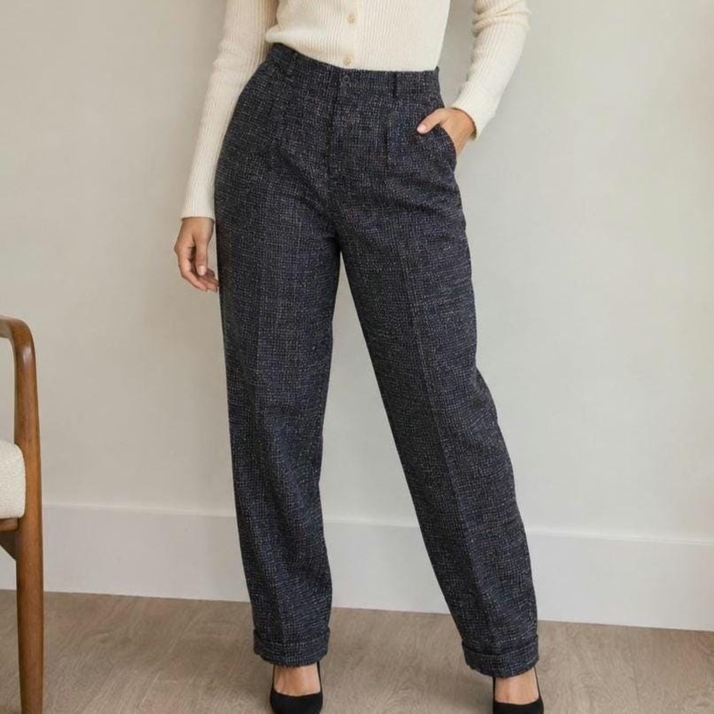 30" Waist Vintage Black Pink Blue Tweed Pants, Vintage Clothing, Size 35